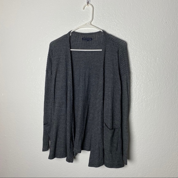 American Eagle Outfitters Sweaters - American Eagle Gray Waffle Open Front Cardigan